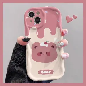 Cute Bear Head Straight Edge Phone Case for iPhone 15 Plus 16 Pro Max 14 13 12 11 XR XS  Pattern Full Body Protection Shockproof Soft Silicone Cover