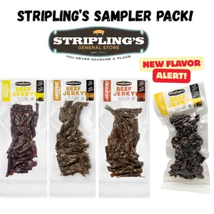 Stripling's Variety Pack - Hickory Smoked/Peppered/Jalapeño/Honey BBQ Beef Jerky - Family Owned Premium Beef Jerky Snack Packs - Made in the USA (3-Pack)
