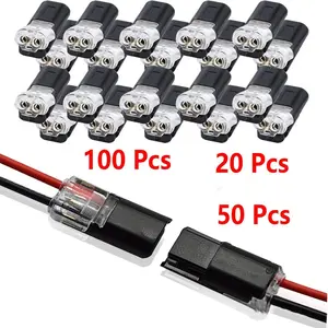 20/50/100 Pack of H2 2-Pin Pluggable Wire Connectors, Nylon Insulated Copper Quick-Connect Terminal Blocks, Suitable for Low-Voltage Cables, No Power Mode Required, No Electronic Components