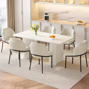 Guyii 62.99 Inch White Dining Table Set with 4/6 Upholstered PU Chairs Modern Rectangular Kitchen Table for 4-8 People Indoor Use Easy Assembly table chair set rectangular dining room table
