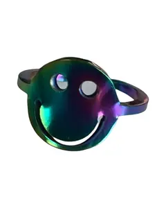 R002 Rainbow Stainless Steel Smiley Small Ring