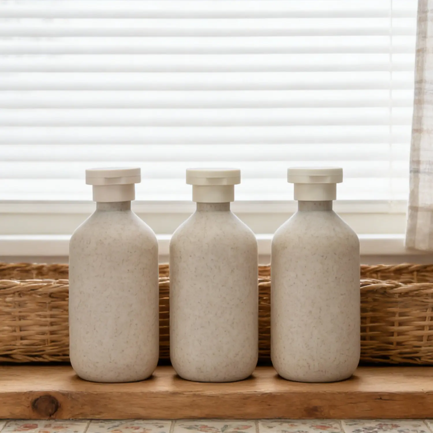 3 Pack 10.14 Oz Refillable Squeeze Bottles with Flip Lid, Wall Mounted Wheat Straw Color Leak-Proof Plastic Travel Toiletries Liquid Dispenser Bottles for Shampoo Conditioner Soap Cream Lotion