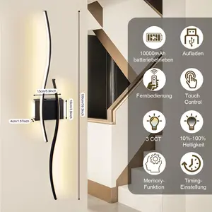 1 Pcs Modern LED Wall Sconce, Rechargeable  Battery Powered Wall Sconces with Timer, Dimmable Black Wall Light with Remote, Touch Control LED Wall Lamp indoor not hardwired for Living Room Bedroom Corridor