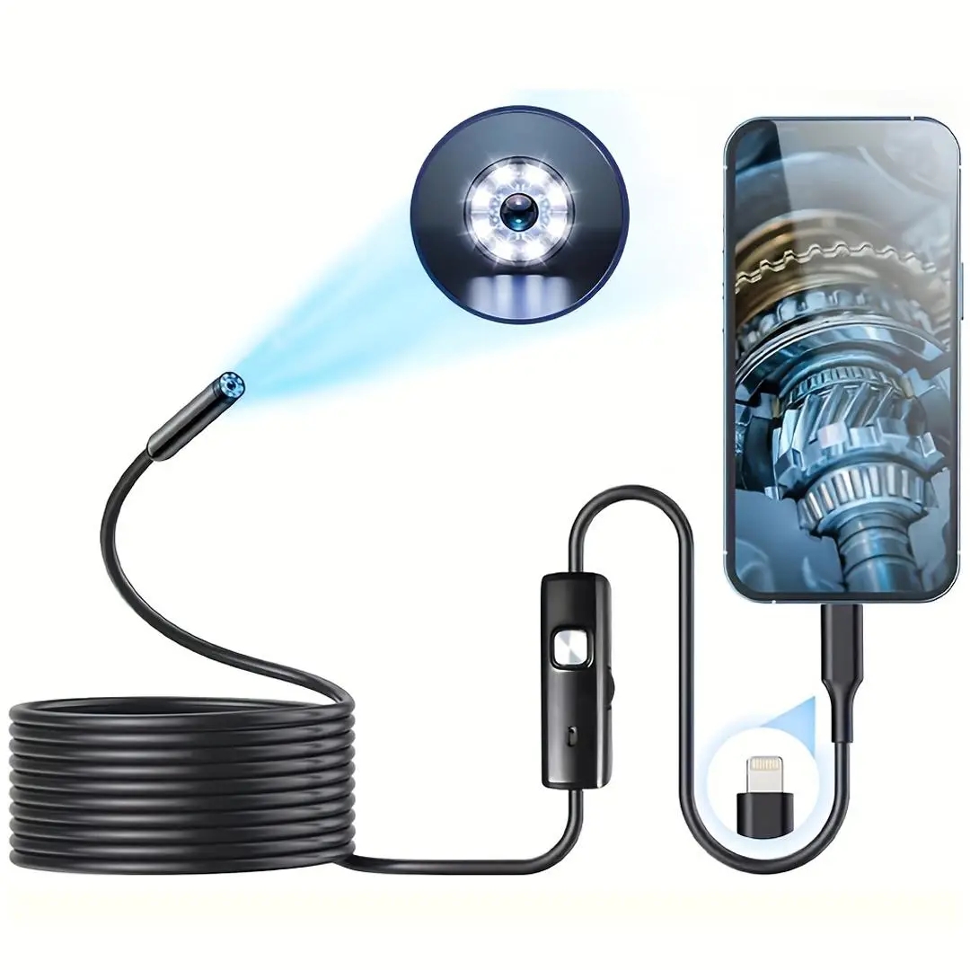 Multipurpose Industrial Endoscope for Cellphone Smartphone, 1 Count Waterproof Tube Sink Drain Pipe Mobile Camera with LED Light, HD Inspection Camera