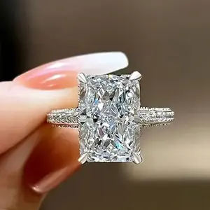 Size 5-8 Stainless Steel 3.5ct Cushion Cut Simulated Moissanite Ring #luxuryjewellery