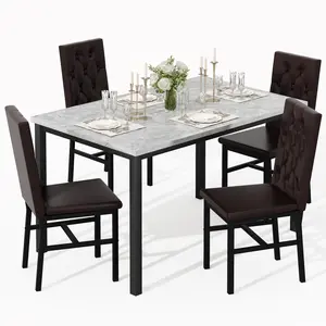 Recaceik Dining Table Set for 4 Faux Marble Small Kitchen Table Chairs Set of 4 with Luxurious Button Tufted Dinner Chairs for Kitchen and Dining
