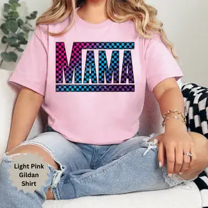Holographic Checker Mama Gildan shirt, Women trendy graphic t shirt, Plus size women Tops