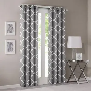 Madison Park Fretwork Print Window Curtain 84" Panel Grey