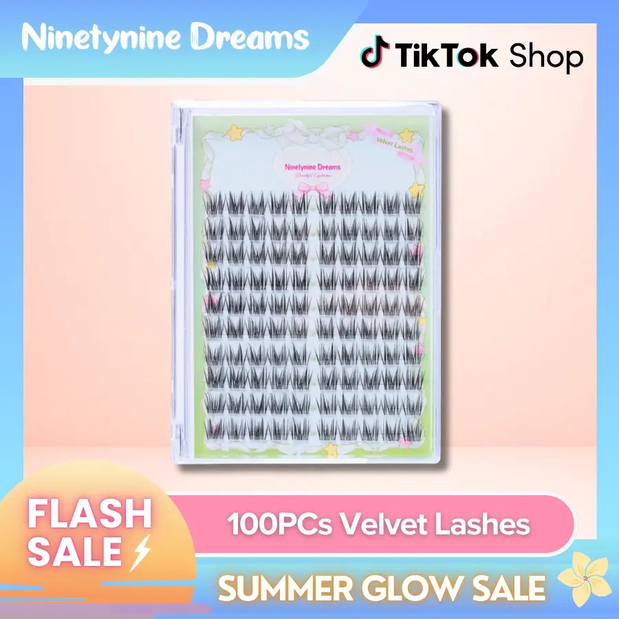 Ninetynine Dreams 100PCs Velvet Lashes | Lightweight, Soft, Long-Lasting & Waterproof — Ultra-Thin Band 13mm C+ Curl Pre-Mapped Natural Fluffy Spiky Lash Clusters, Beginner-Friendly — Trendy Must-Have Makeup Essential False Eyelashes Cosmetic