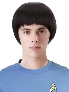 Short Black Cosplay Wig with Bangs Straight Mushroom Wigs for Men 60s Bowl Cut Wig Men Funny Wigs for Anime Movie Halloween Costume Party Synthetic Wig Fiber Wig