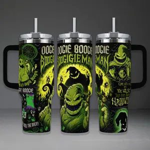 Oogie Boogie Man Tumbler, 20oz & 40oz Insulated Travel Mug with Handle & Straw. The Nightmare Before Christmas Art Cup, Iconic Halloween Fan Merchandise, Perfect Gift for Tim Burton Fans and Movie Collectors