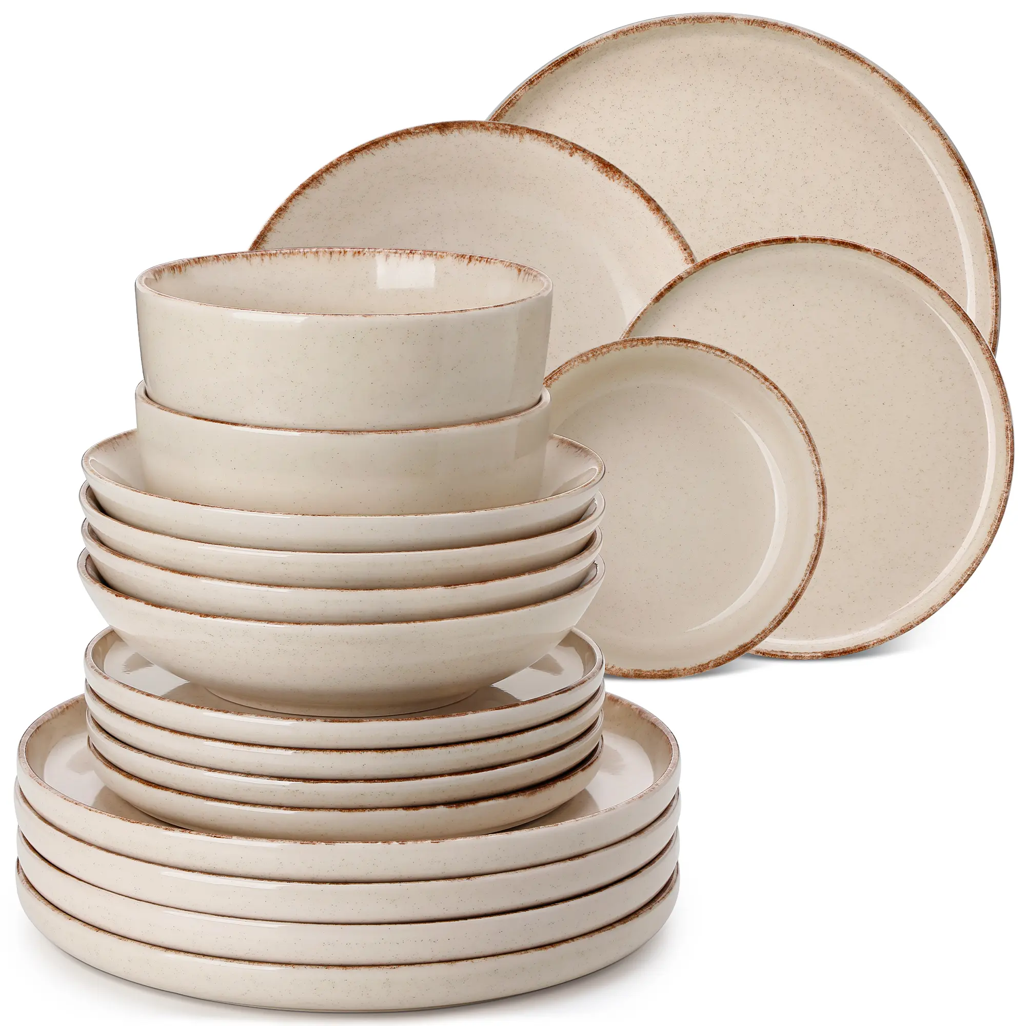 vancasso PLAYS 18/24-Piece Stoneware Dinnerware Set, Reactive Glaze Plates & Bowls Set for 6, Microwave & Dishwasher Safe