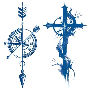 Waterproof Temporary Tattoo Stickers, Cross & Compass Design, Semi-Permanent Fake Tattoos for Men & Women, Body Decorations for Parties