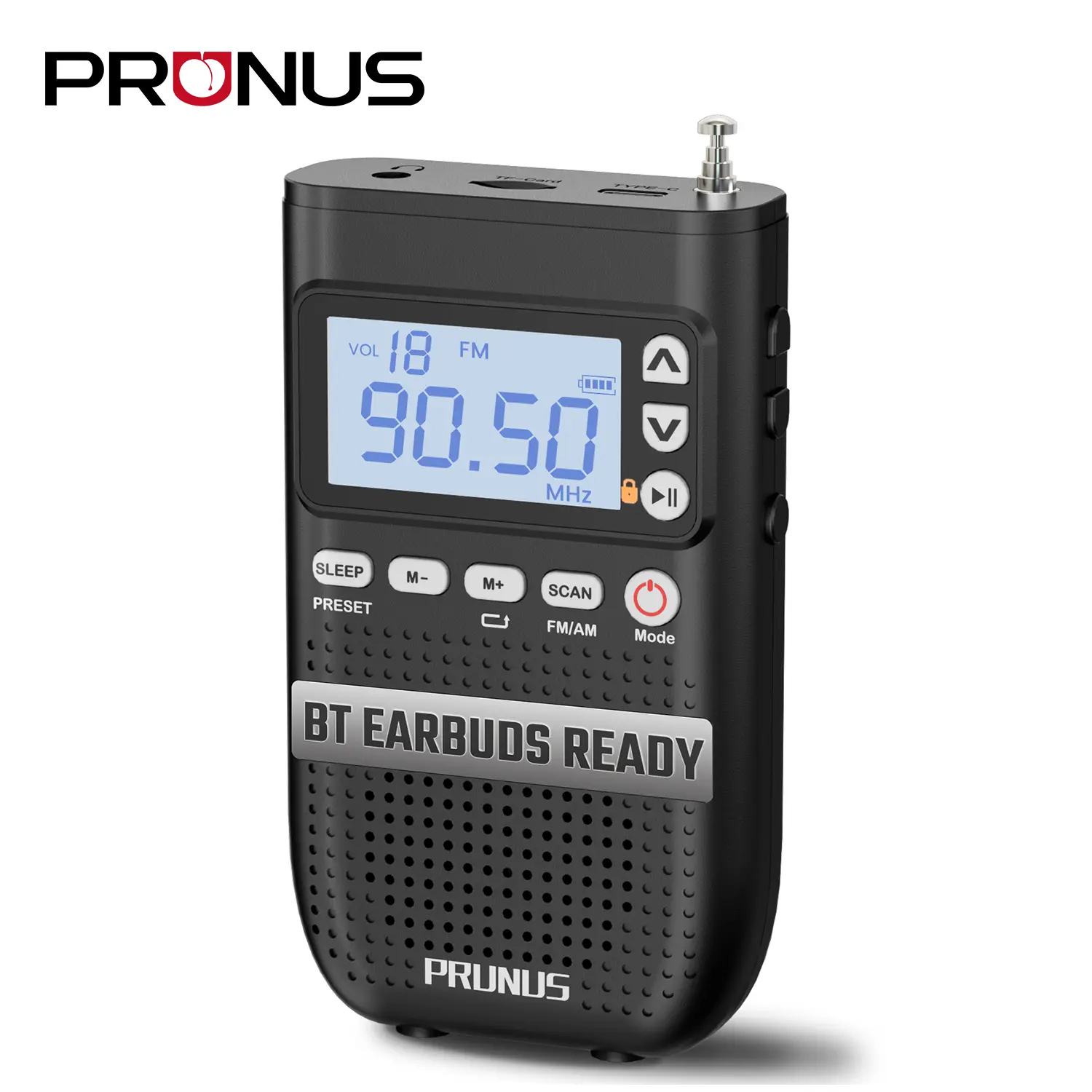 PRUNUS J-618 Portable Radio AM FM with Bluetooth Earphone Output, 2000mah Bluetooth Speaker, Micro SD Playback with Shuffle & Sequential Play, Headphone Jack, Sleep Timer, Rechargeable Radio