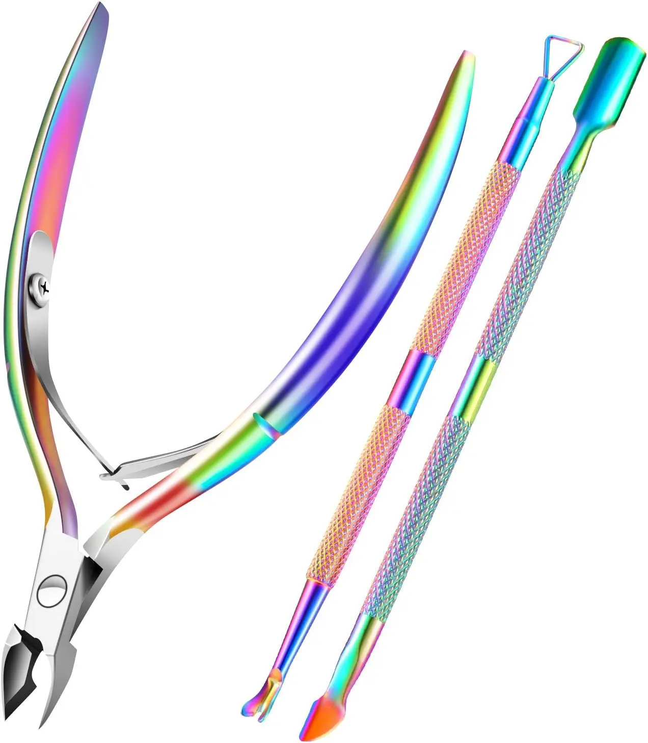 Cuticle Trimmer Cuticle Remover with Cuticle Pusher, XUNXMAS Professional Stainless Steel Durable Pedicure Manicure Tools Cutter Nipper Scissor Clipper for Fingernails and Toenails Dead Skin