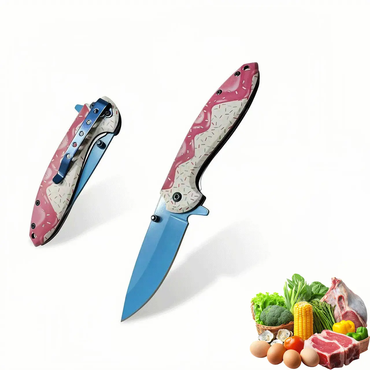 7.5 in Pink Decorative Folding Pocket Knife - Stainless Steel Compact Functional Fold Camping Tool for Skinning, Fishing, Stainless Steel Knives, Folding Pocket Knives