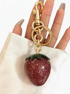 Strawberry Fruit Keychain, Heart Shape Glitter Keyring, Casual All-Season Accessory, Sweet Style Gift for Her, High-End Bag Decor, Keychain Charm, Keychain Accessories