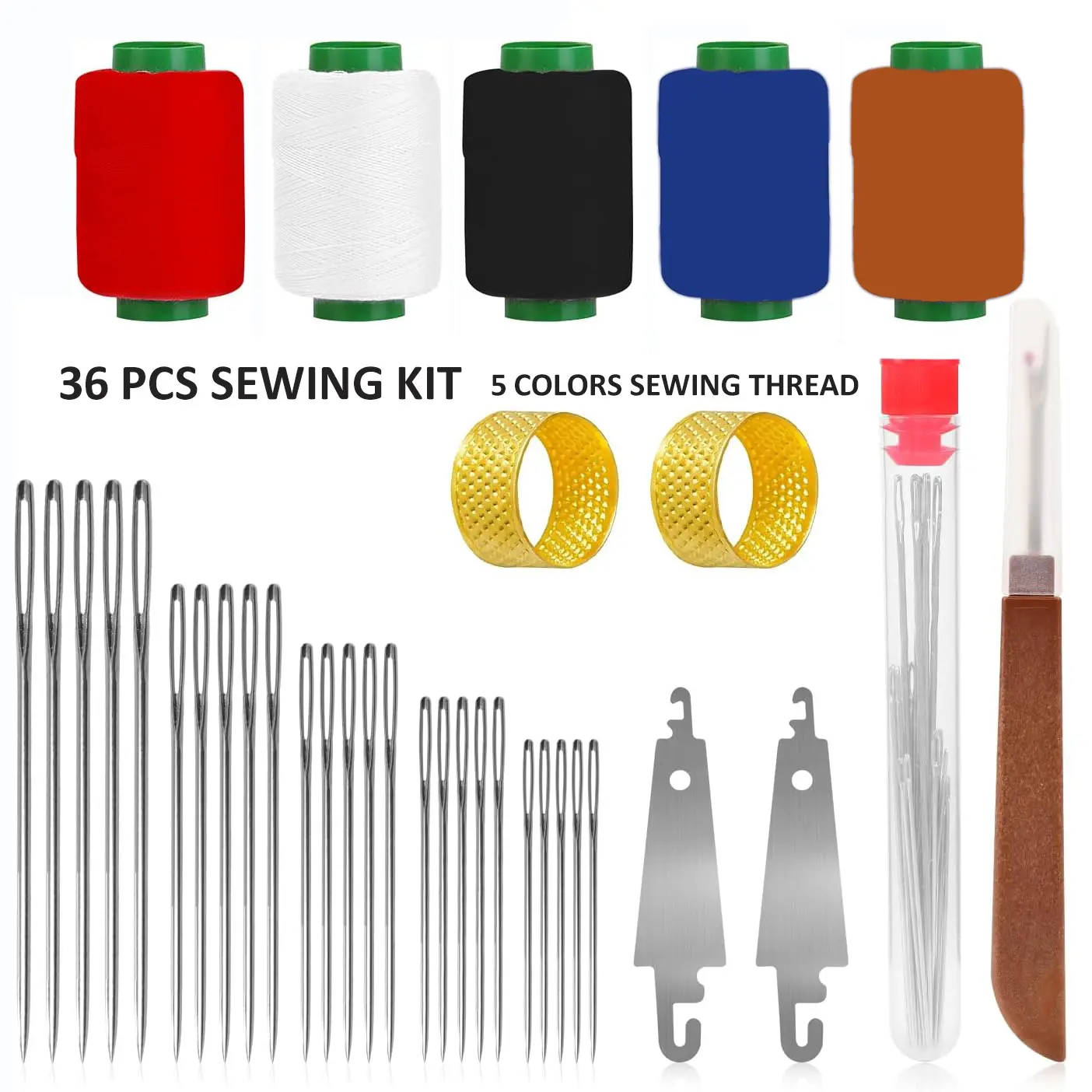 36/41 Pcs Big Eye Steel Needles & Thread Set, Hand Repair Tools Portable DIY Hand Made Craft Set Sewing Working Kit for Beginners, Professional DIY Lovers, Gift for Mom, Grandma, Adults tiktokshopbacktoschool