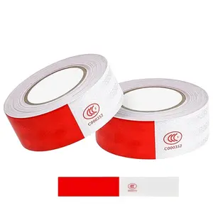 2 In x 65 Ft Red White Checkered Honeycomb Reflective Safety Tape, Automotive Adhesive Warning Decal Sticker, Car Trailer Accessories, 1 Pack