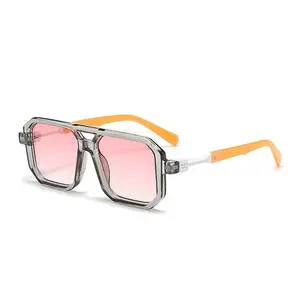 Retro Square Frame Sunglasses Men And Women With The Same European And American Double Beam Sunglasses Trend To Wear Decorative