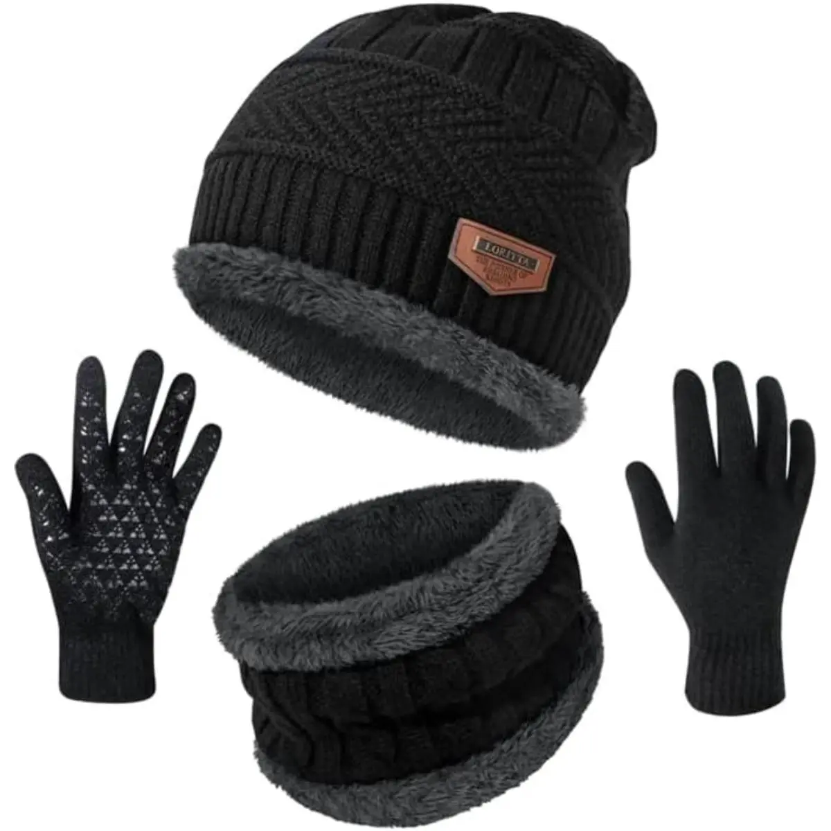 Winter Beanie Hats Scarf Gloves Set Thick Warm Slouchy Beanies Hat Knit Skull Cap Neck Warmer for Men Women Coordinated Protection Warmth Cozy Commutes Sports Essential