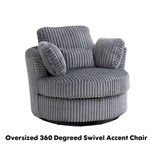 Oversized Swivel Accent Barrel Chair with Pillows,Modern Round Plush Cuddler Reading Chair Comfy for Bedroom Living Room,Corduroy Gray kid teen adult
