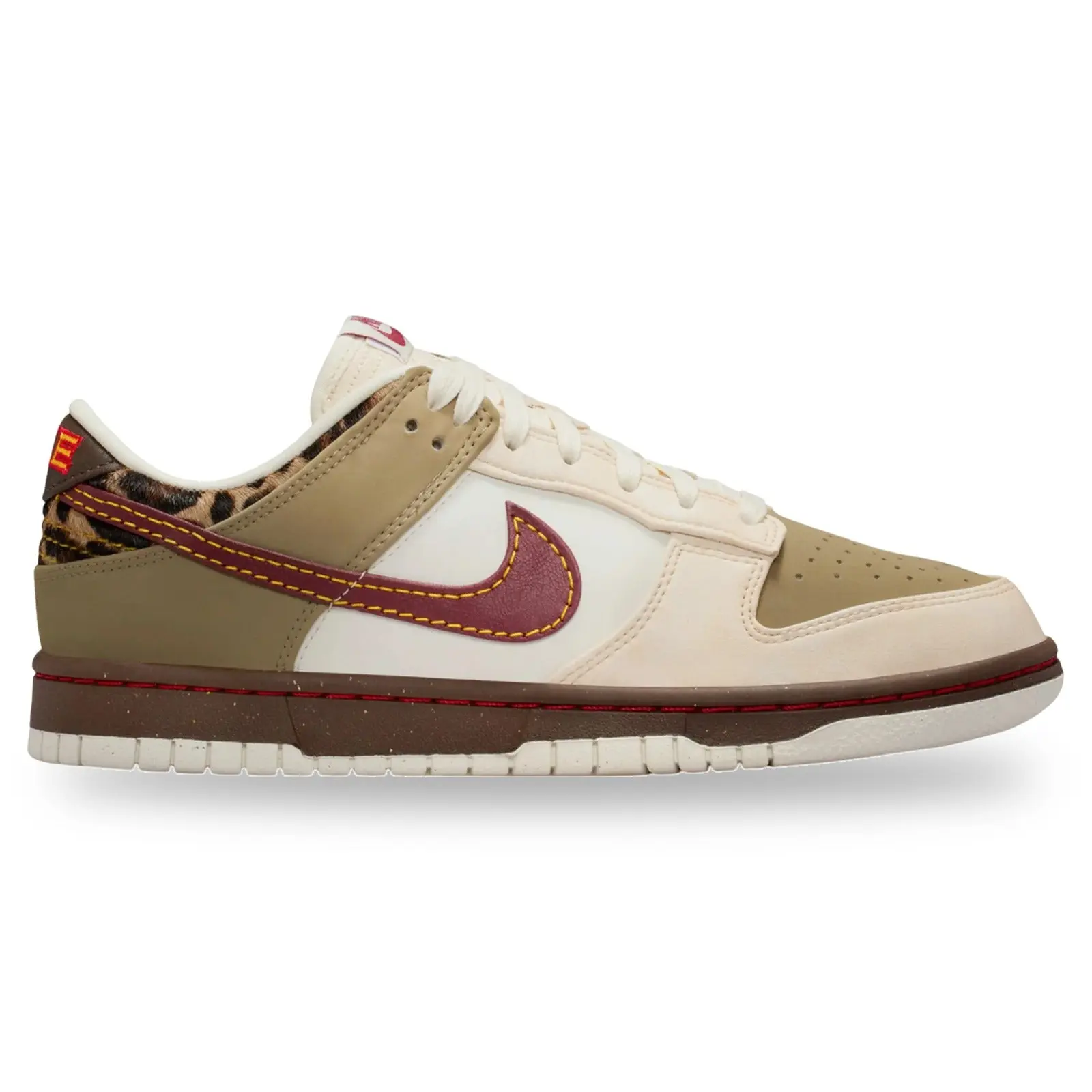 Nike Dunk Low Retro Khaki Team Red Pearl White Leopard Women's Sneakers Authentic Trainer Sports Shoes IM6687-262 Closed Round Toe Fashion Animal Print Footwear, Leopard Casual Trainers, Red-Themed Casual Trainers