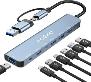 USB Hub 3.0,USB c hub,USB hub with Multiport Adapter, USB Splitter with 1xUSB 3.0,4xUSB2.0,2 x USB C,Hub for MacBook Pro/PC/Laptop/Tablet Devices (Grey 7in1)