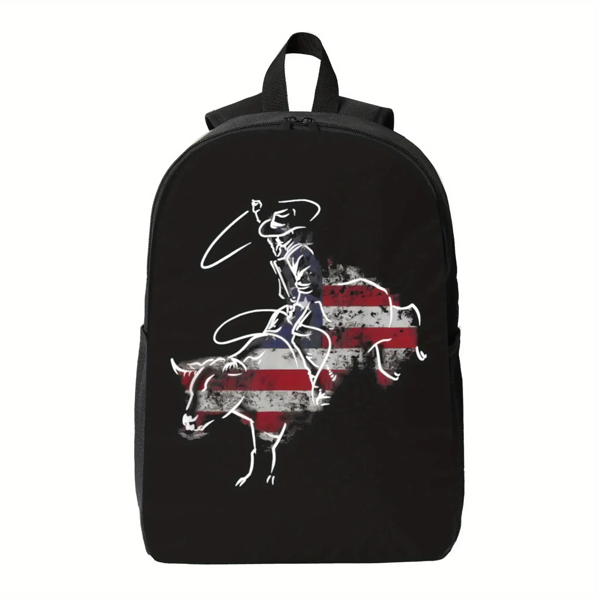 Best Trendy A American Rodeo Bull riding Retro grunge USA Vintage Flag T 1 1 4xx backpack for school Fashionable Polyester Printed Backpack Simple and Elegant, for Teenager Boys Girls Birthday Gifs for School Supplies