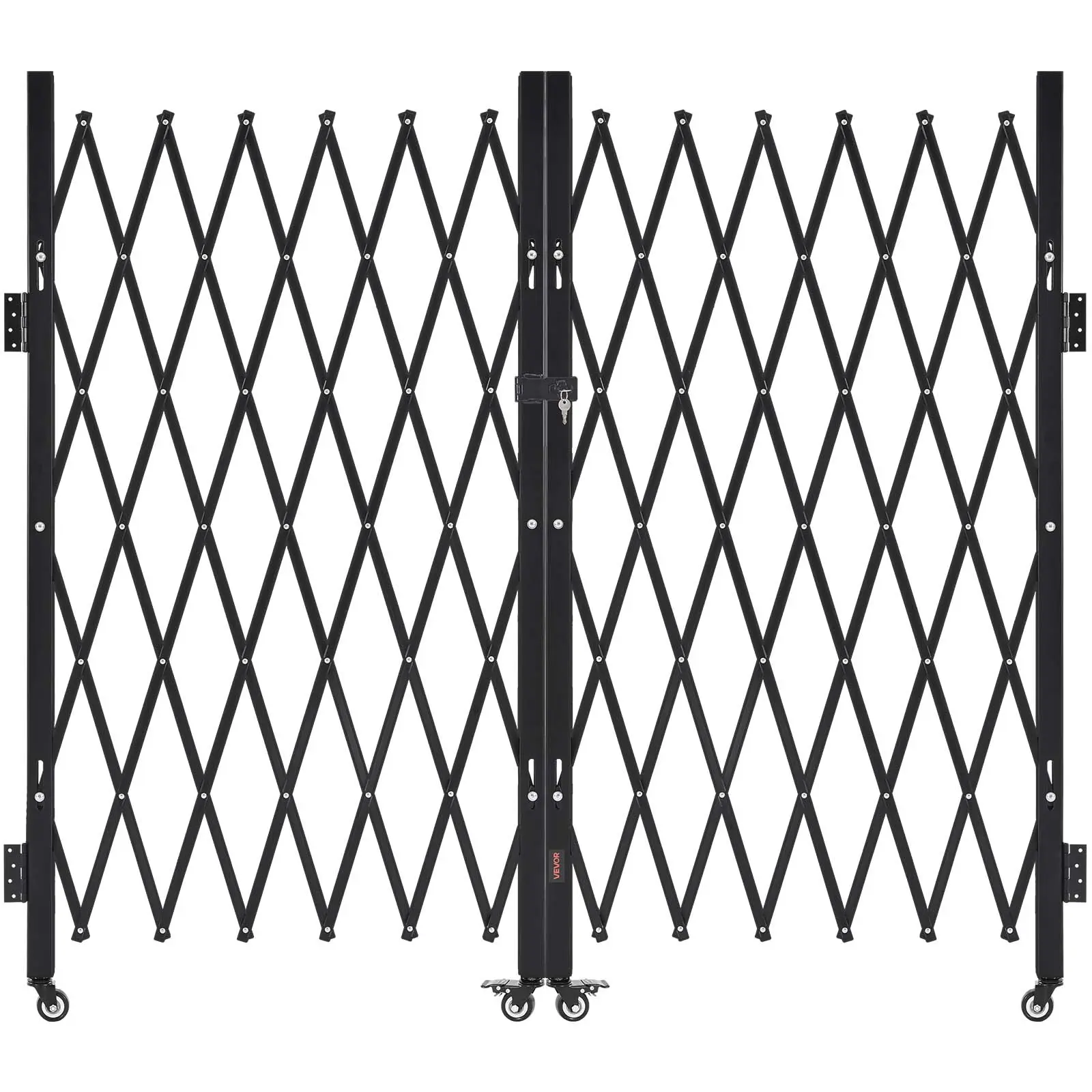 VEVOR Double Folding Lockable Steel Security Gate, Retractable Scissor Design with 360° Swivel Casters, Steel Frame & Mounting Kit for Entry Security, Garage Barricade, 125.98x63.19in (WxH), With Mounting Kit