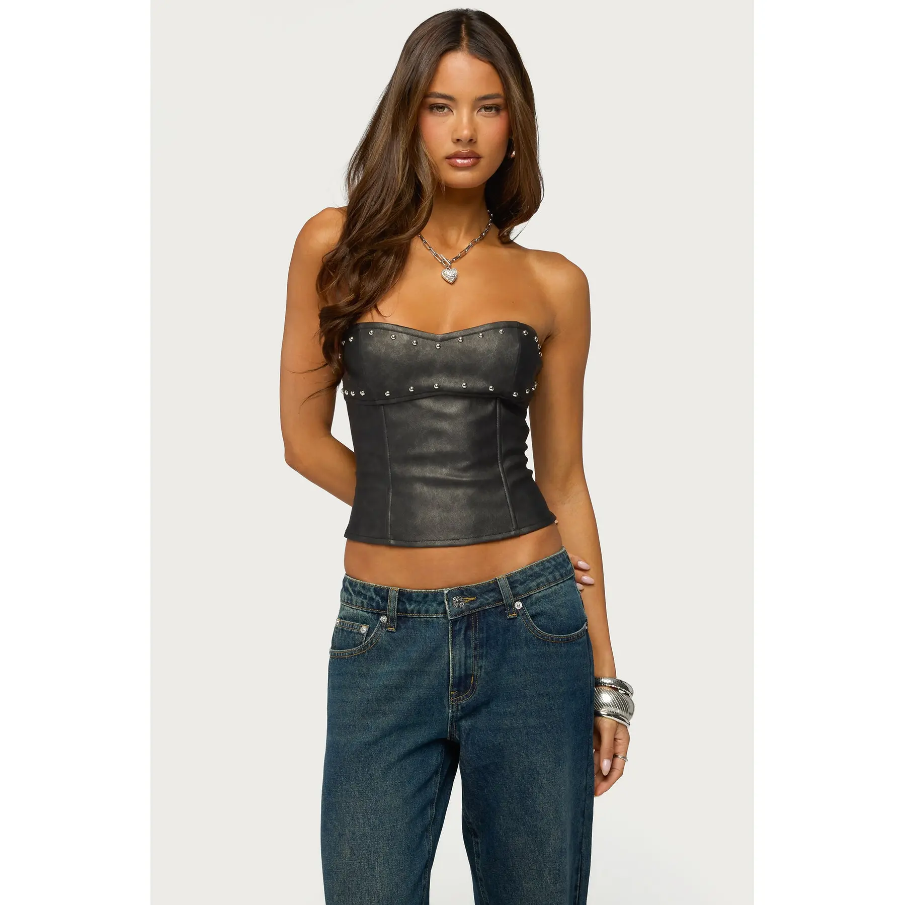 Izara Studded Faux Leather Corset