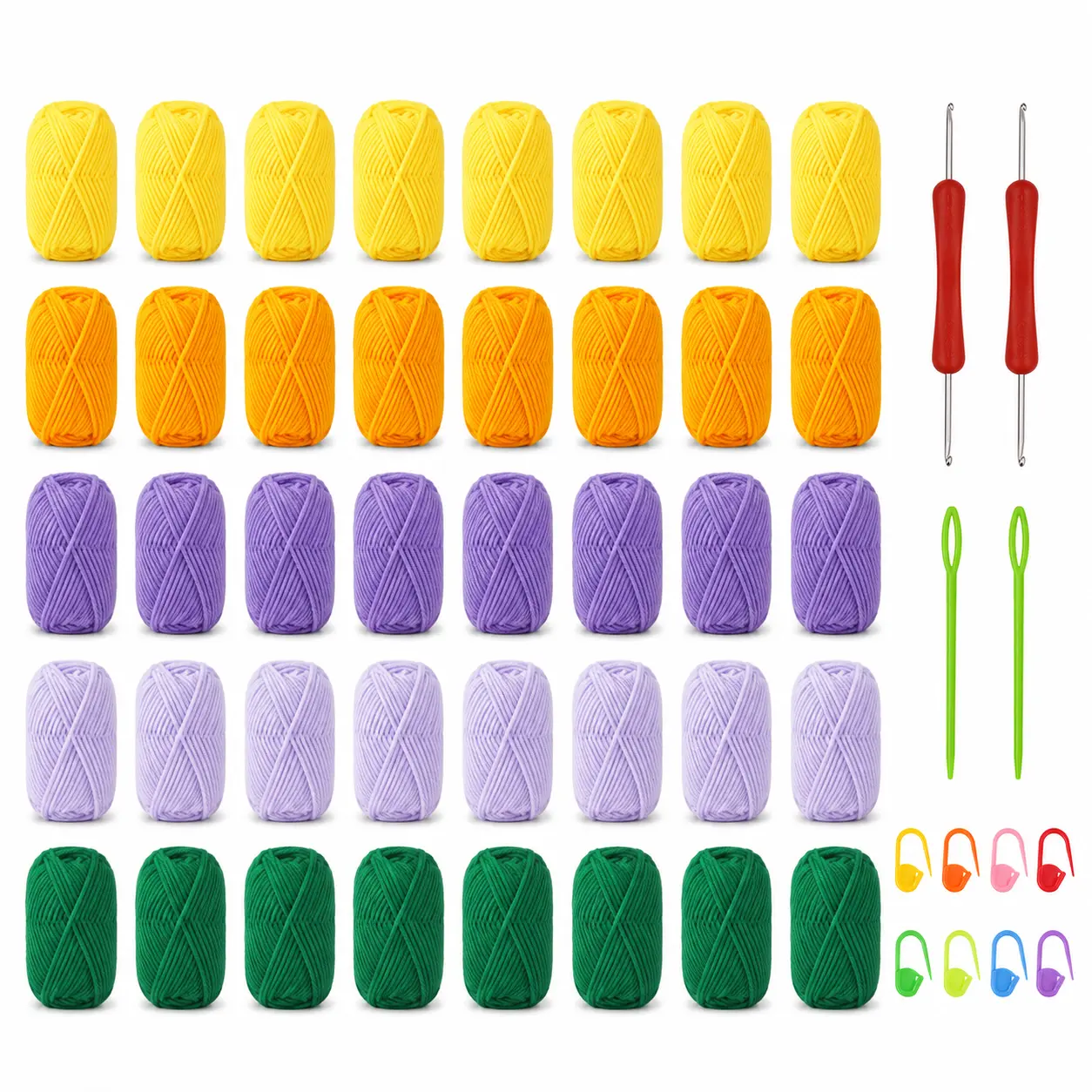 40 Skeins 100% Acrylic Yarn Set, 1000g/35.27oz Soft Acrylic Crochet Yarn & Knitting Yarn, Multicolor Yarn Pack for Amigurumi, Granny Squares, Crochet Flowers, Pillows, Scarves, Hats, DIY Crafts with Hooks & Markers