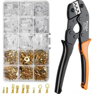 Terminal  Tool Kit, Professional Ratcheting Wire Crimping Tool with AWG 24-10 Precision Carbide , Compact  Design, 0.5-2.5mm2 Electrical Terminals (300pcs) (CP25360)