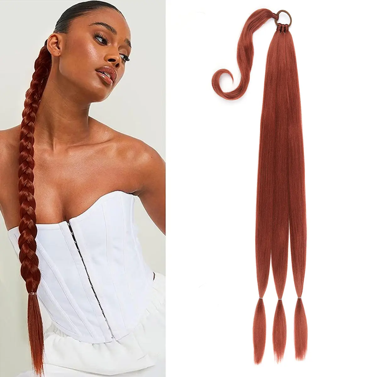 Women's Long Braid Synthetic Ponytail Extensions - Straight Wrap-Around Style with Secure Tie Hold, Natural Soft, Quick DIY Ponytail for Daily Wear