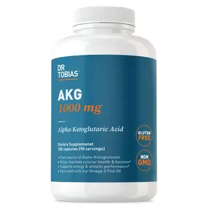 Dr. Tobias AKG Supplement - 1000 mg Alpha Ketoglutaric Acid | 180 Capsules, 90 Servings - Supports Cellular Energy & Nitric Oxide Flow, Bioavailable Alpha Ketoglutarate