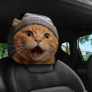 2 pieces, striped hat orange cat print car headrest cover, Car Accessories, interior decoration, no material filling, easy to install and clean, suitable for self-driving trips, family outings, business vehicles and other scenarios.