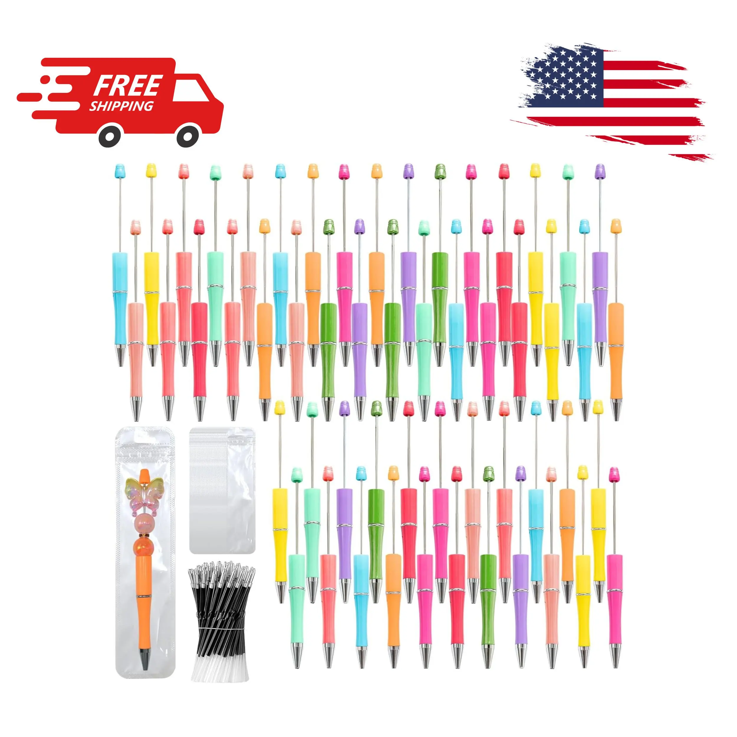 150 Pieces DIY Beadable Pens Kit - 50 plastic Beadable Pens Bulk