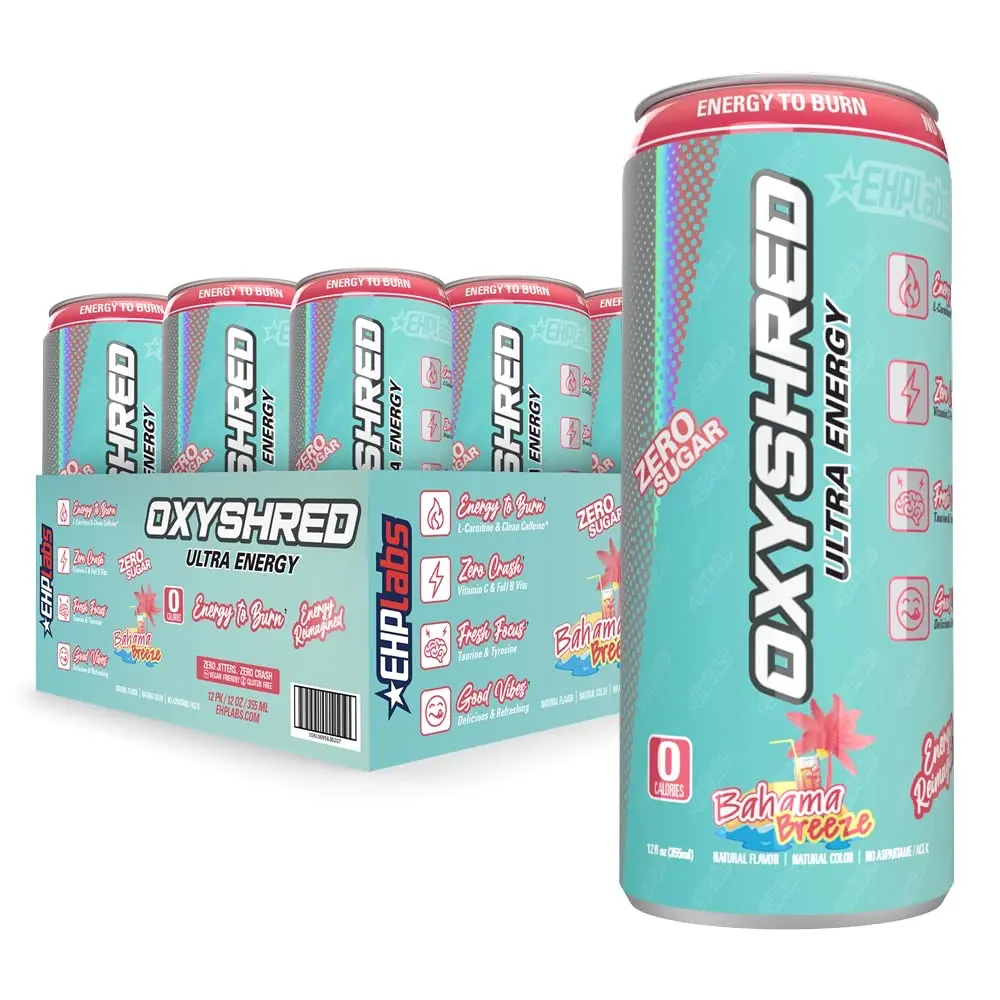 EHPlabs OxyShred Ultra Energy Caffeinated Energy Drinks - Bahama Breeze Flavor, 12-Pack