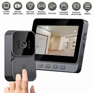 Smart Video Doorbell Camera, 4.3 Inch Large Screen, Wireless Intercom, Night Vision, Rechargeable Long Battery, No WiFi/APP Needed