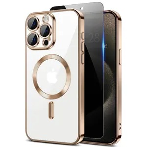 Magnetic for iPhone 15 Pro Max Case with Privacy Screen Protector & Full Camera Cover Compatible with MagSafe Shockproof Slim Clear Back Phone Case for iPhone 15 Pro Max Glossy Cover