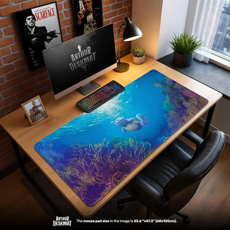 Blastoise Ocean Mouse Pad – Water Gaming Desk Mat, Underwater Anime Desk Decor for Fans and Collectors