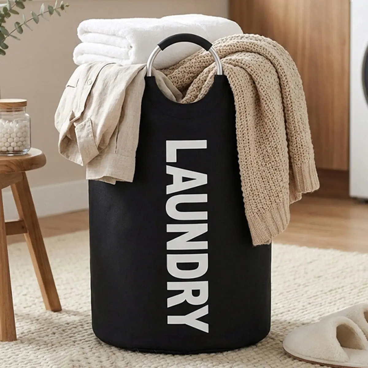 Extra large household storage basket, freestanding fabric laundry hamper, Laundry basket organizer, Laundry Organizers And Storage, comes with carry handles for easy moving, perfect for home organization, bathroom storage and cabinet tidying