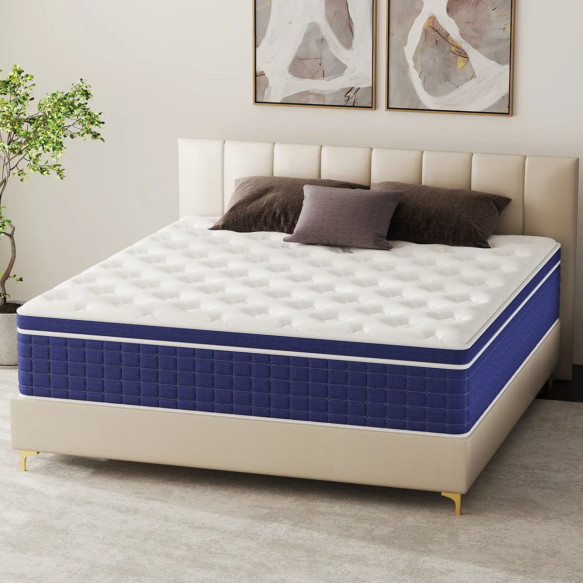 BOMASS 12" 14" Mattress Twin Full Queen King Mattresses Memory Foam Medium Firm Hybrid Pocket Spring Blue Luxury Bed in a box summergarden, Breathable Bed Mattress, Cool Breathable Mattress