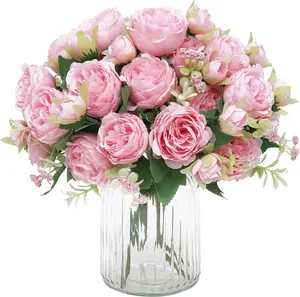 Peonies 2 Packs Light Pink Artificial Flowers Silk Flowers Bouquet for Centerpiece Table, Ideal for Weddings and Home Decor