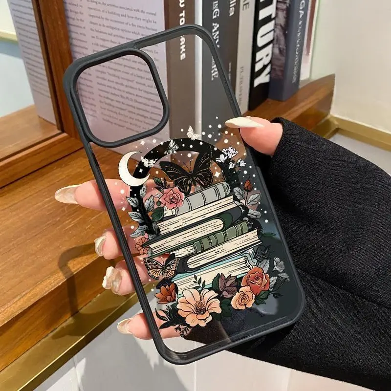 Moonlight Flower Pattern Magnetic Hybrid iPhone Case - Durable Accessories for iPhone 17,16,15,14 Pro Max,13,12,11 Pro Max,XR,XS,AIR,Plus - Shockproof,Non-Slip,Transparent Silicone-Acrylic Back Casing with Raised Bezels,Wireless Charging Support