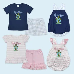 He is risen top ruffle shorts girls Easter clothes