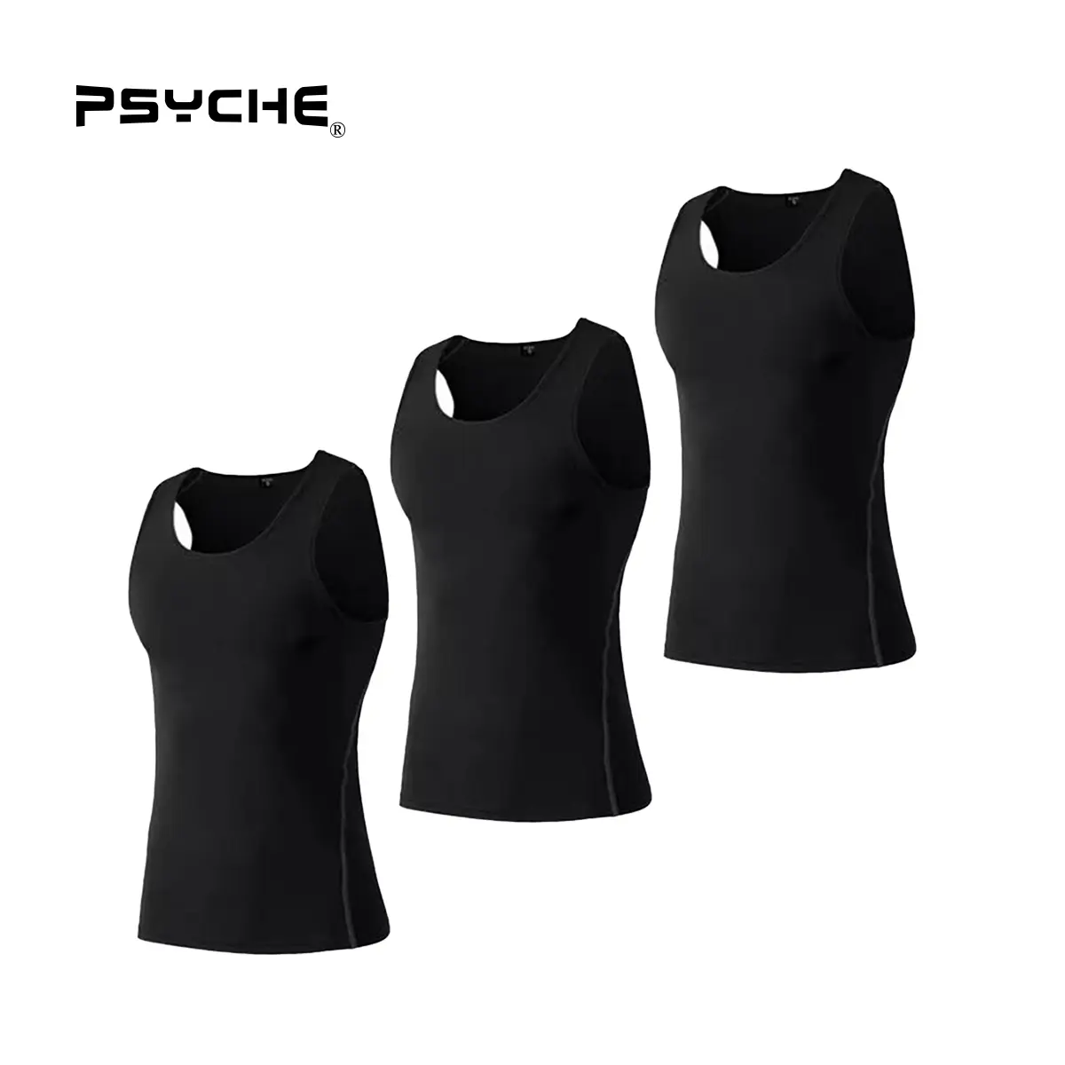 PSYCHE 3 Pack Men's Compression Shirts Sleeveless Workout Tank Top Sports Base Layer Running Basketball,Sweat-Wicking Ultra-Breathable Muscle Support