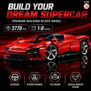 Daytona SP3 Building Blocks Set 1:8 Scale Supercar Model Kit Compatible with Technic 42143 Advanced Collectible Toy for Adults, Red Sports Car Replica 3778 pcs Enthusiast model kit Gift for men, Brick Model Set