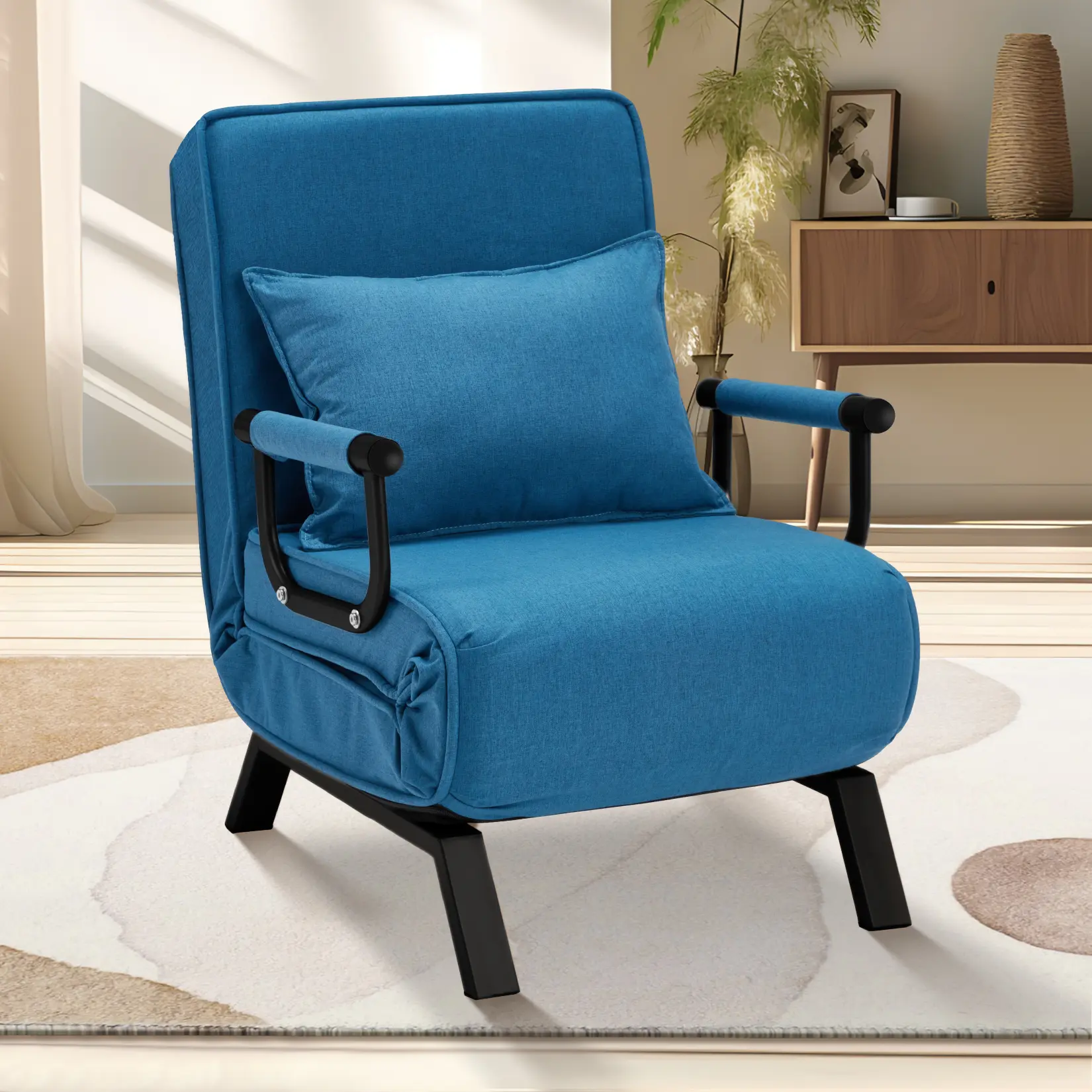 AHB Convertible Sofa Bed, Multi-Function Folding Lounge Chairs, Single Convertible Sleeper Chair with Pillow, Recliner Chair, Adjustable Backrest Single Bed for Small Spaces, Apartment, Office, Living Room