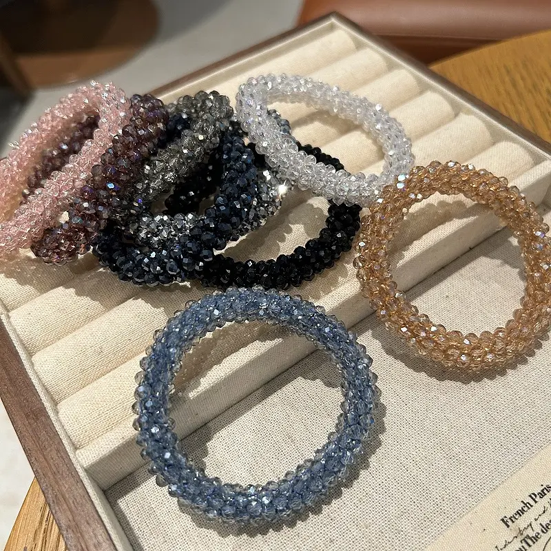 Sparkly Crystal Beaded Hair Tie for Women, Elegant Elastic Ponytail Holder, Shiny Rhinestone Hair Scrunchie Casual Daily Hair Accessory